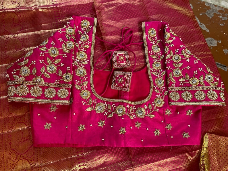 pure silk hand embroidery bridal blouse