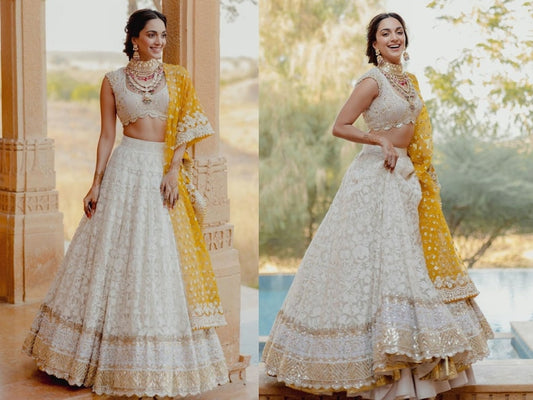 Women's Georgette Semi-Stitched Lehenga Choli White Wedding Bridal Free Size