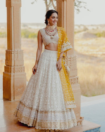 Women's Georgette Semi-Stitched Lehenga Choli White Wedding Bridal Free Size