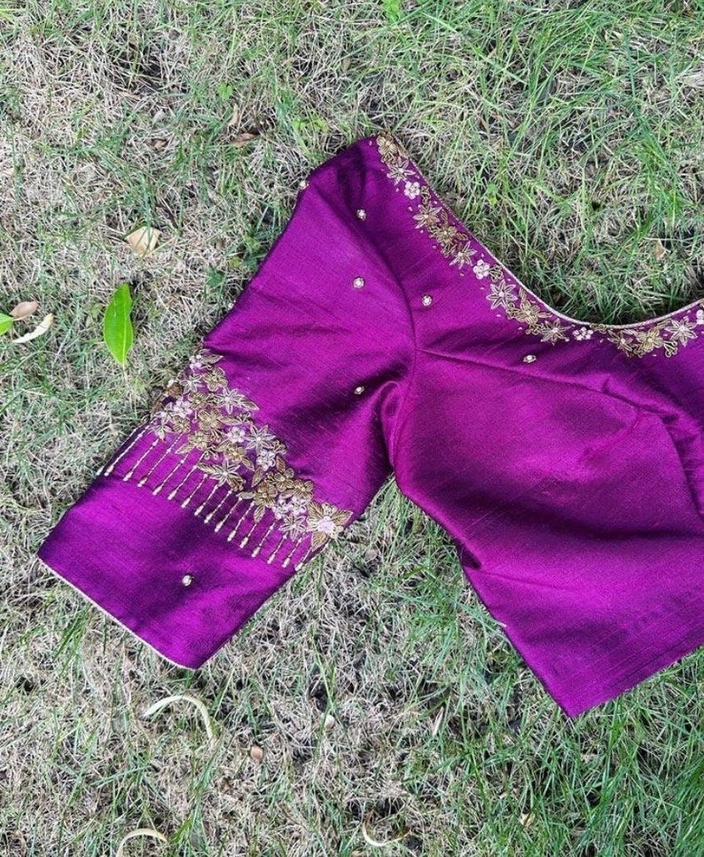 magenta pink ready made embroidery blouse
