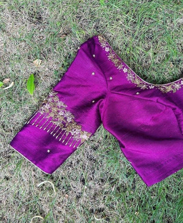magenta pink ready made embroidery blouse