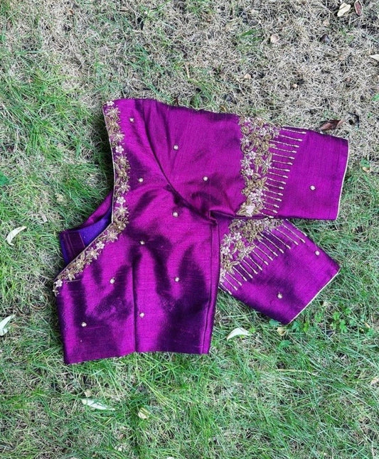 magenta pink ready made embroidery blouse