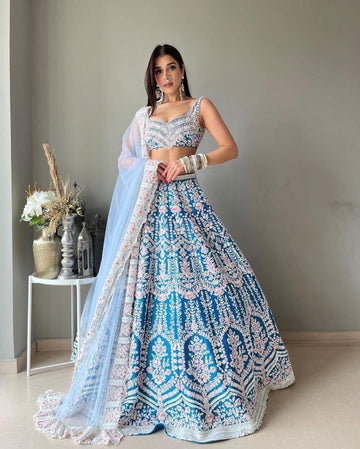 Embroidered Sequinned Semi-Stitched Lehenga & Unstitched Blouse With Dupatta