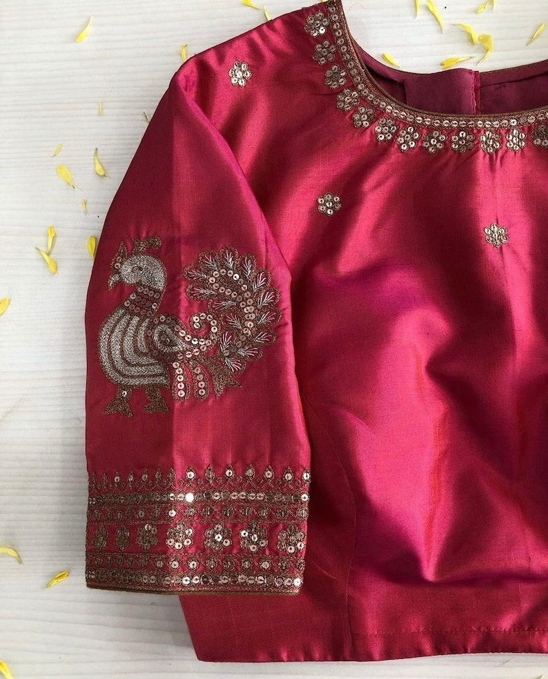 pink ready made embroidery blouse