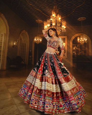 Red cotton mirror work gujarati garba ghagra navratri lehenga chaniya choli