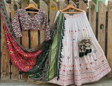 GEORGETTE HEAVY SEQUENCE COTTON THREAD EMBROIDERY WORK LEHENGHA CHOLI SET