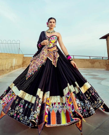 Black color heavy flair trendy navratri chaniya choli