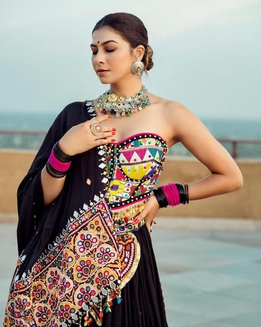 Black color heavy flair trendy navratri chaniya choli