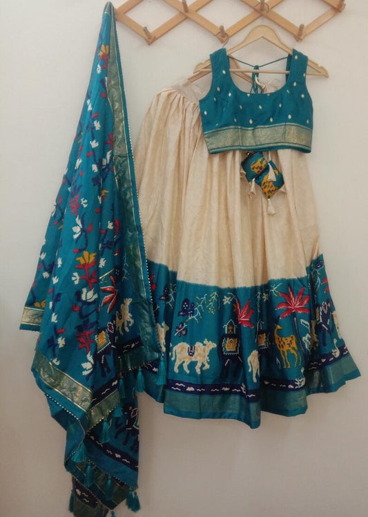 RANGOLI ART Lehengha Choli For Womens And Girls Dola Silk Fabric With Patola Print and Foil Work Speciel Traditional Events Blue