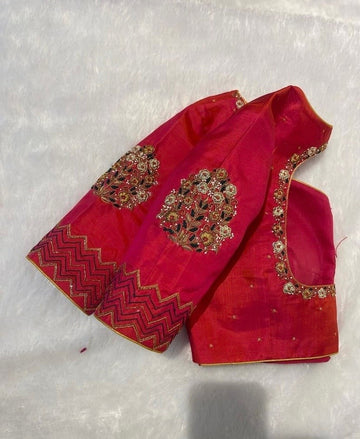 reddish pink maggam blouse