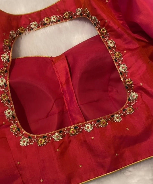 reddish pink maggam blouse