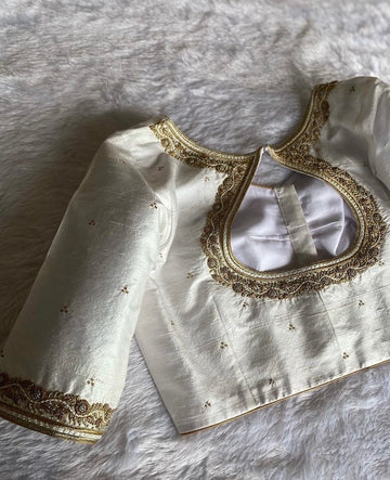 off white pure silk hand embroidery blouse