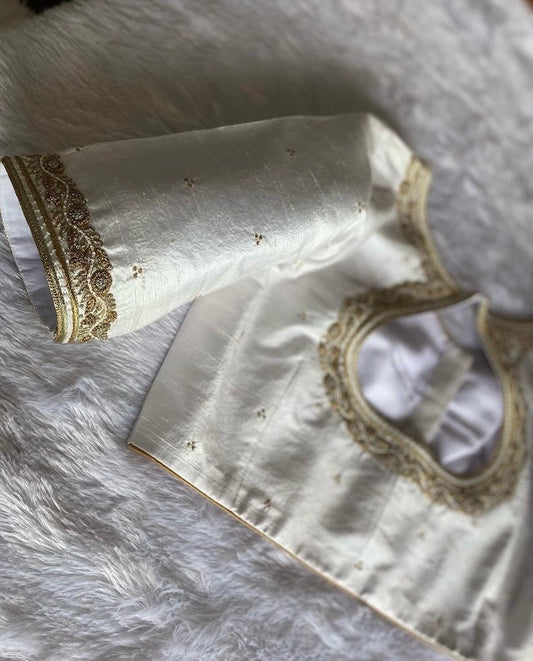 off white pure silk hand embroidery blouse