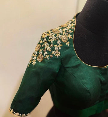 green ready made blouse embroidery