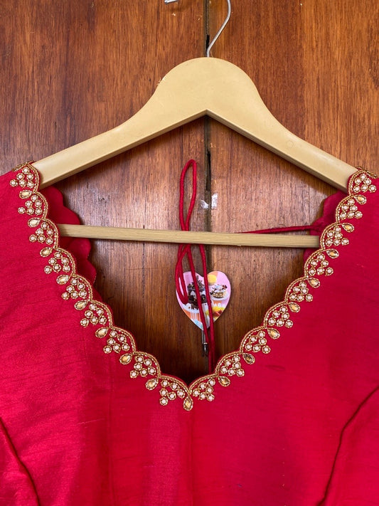 Red ruffle sleeve hand embroidery blouse