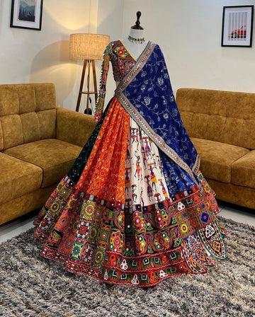 Crafted In Heavy Butter Silk With Digital Print And Adorned With Real Mirror Work Lehenga Choli