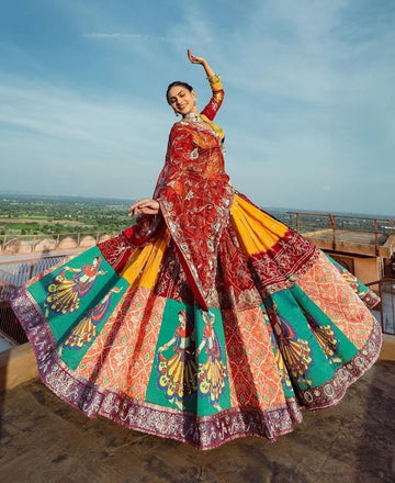 Traditional Designer Digital Print Mirror Work Navratri Lehenga Choli Set