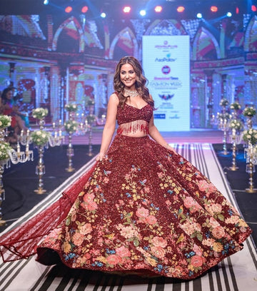 Buy Heena Khan Style Red Color Sequence Embroidery work Lehenga Choli