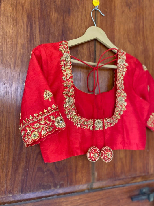 pure silk red hand embroidery blouse