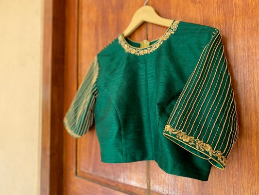 pure silk green hand embroidery blouse