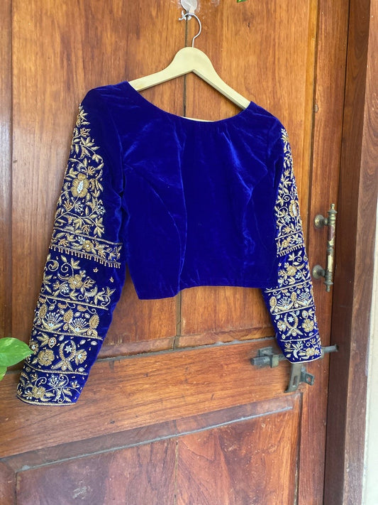 Royal blue hand embroidery blouse