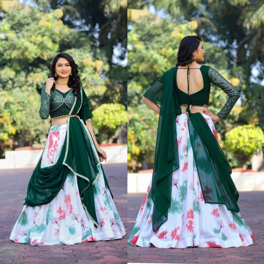 Bangalore Silk Mirror Embroidery Work Lehenga