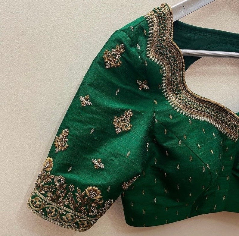 green zardosi and embroidered blouse