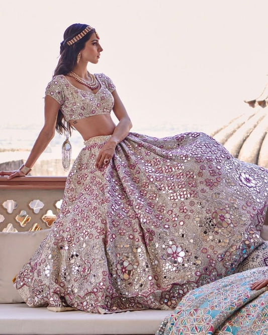 Silk Foil Mirror Embroidery Sequins work Lehenga