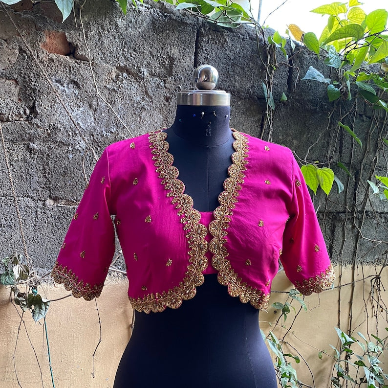 pure silk pink hand embroidery blouse