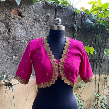 pure silk pink hand embroidery blouse