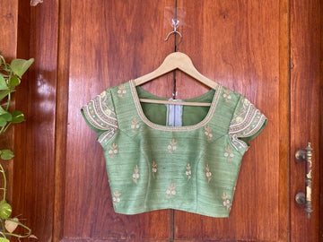 pista green ready made blouse zardosi