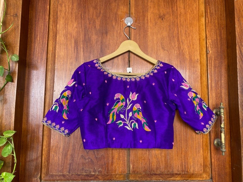 pure silk purple hand embroidery blouse