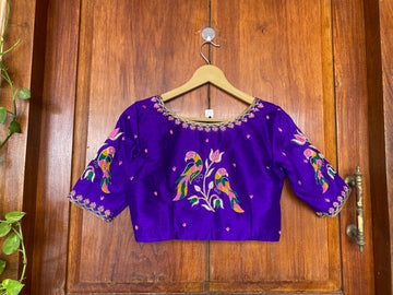 pure silk purple hand embroidery blouse