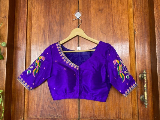 pure silk purple hand embroidery blouse