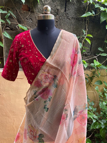 Pink velvet ready made saree blouse