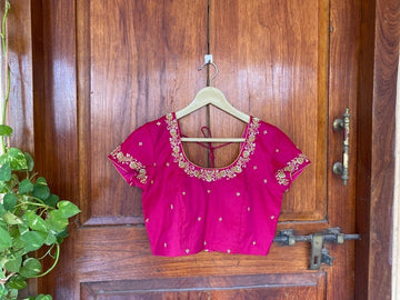 Pink silk hand embroidery blouse