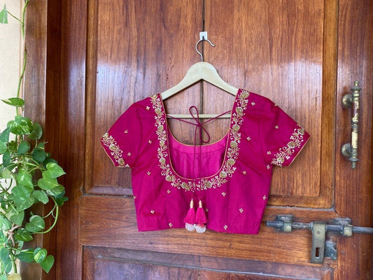 Pink silk hand embroidery blouse