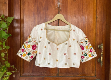 pure silk multicolor hand embroidery blouse