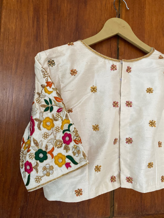 pure silk multicolor hand embroidery blouse