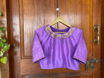 Lavender collar hand embroidery blouse
