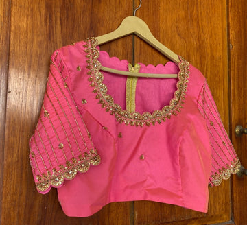 pure pink silk hand embroidery blouse