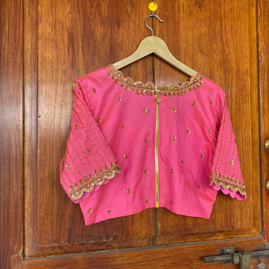 pure pink silk hand embroidery blouse