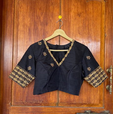 pure silk Black hand embroidery blouse