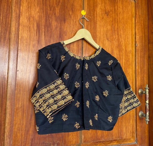 pure silk Black hand embroidery blouse