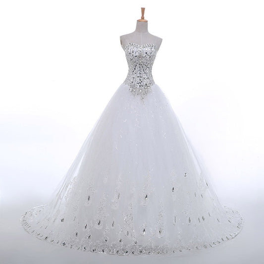 Luxury Pearls a line Shiny Wedding Gown Sweetheart Corset Wedding Dresses