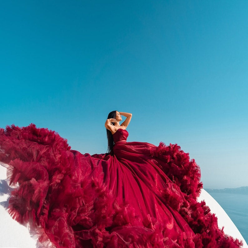 Red Cloud Dress Prewedding or proposal photoshoot Designarche Dress