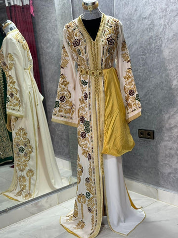 Moroccan silk Handmade Embroidered Wedding Dress