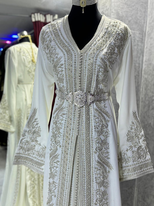 Moroccan silk Handmade Embroidered Wedding Dress