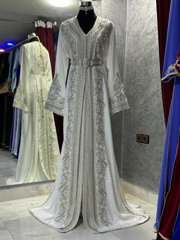 Moroccan silk Handmade Embroidered Wedding Dress