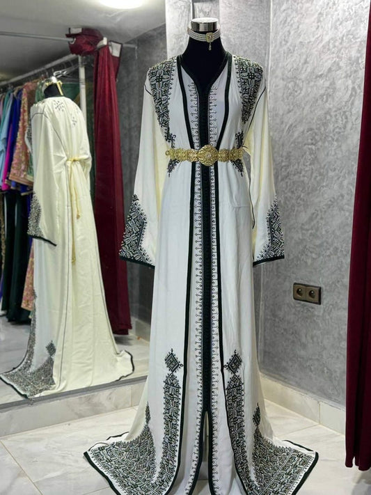 Authentic Black And White Moroccan Caftan Dress